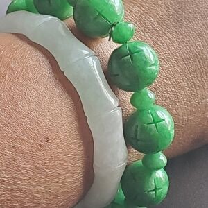 Natural White Burmese Jade hand carved Bamboo Bangle bracelet